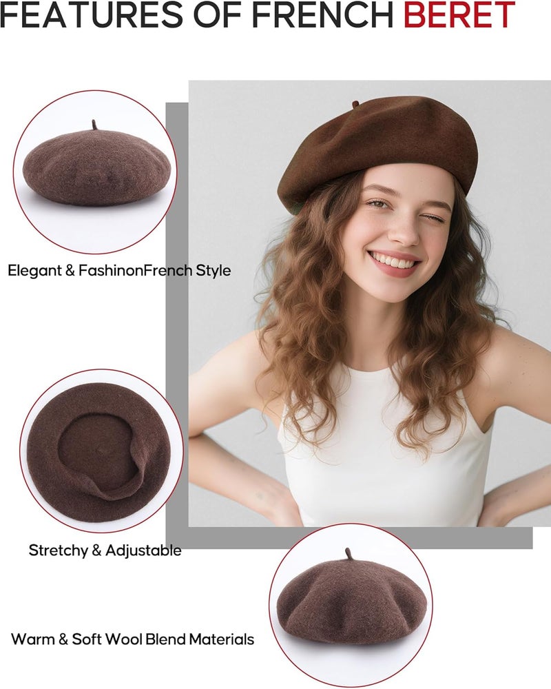 CKYPTFK Beret Hats for Women Holiday Wool French Style-Black/Red Church Hat-Clueless Outfit & Men's Beret - Image 4